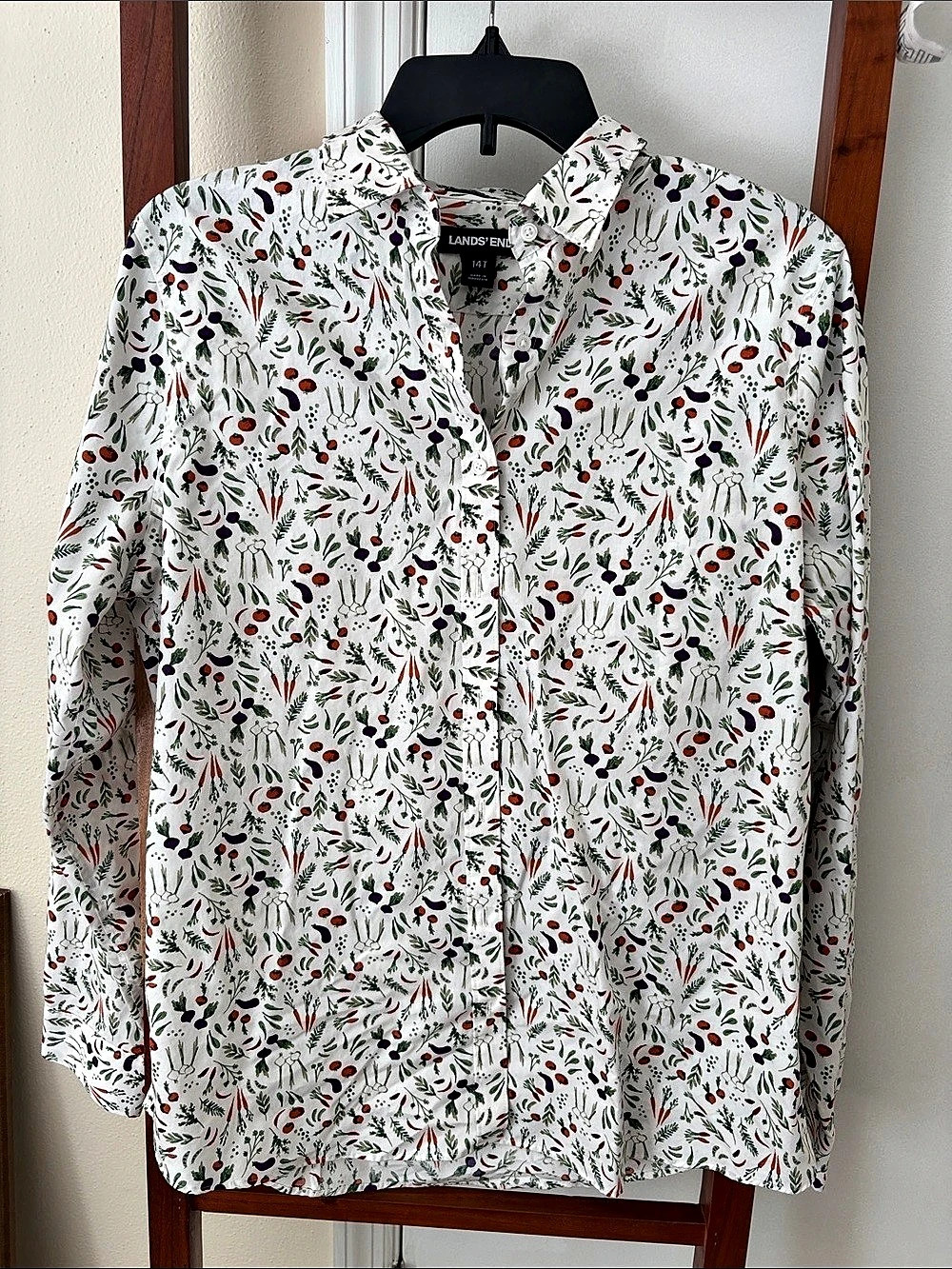 Lands' End No Iron Supima Vegetable Garden Print Long Sleeve Shirt